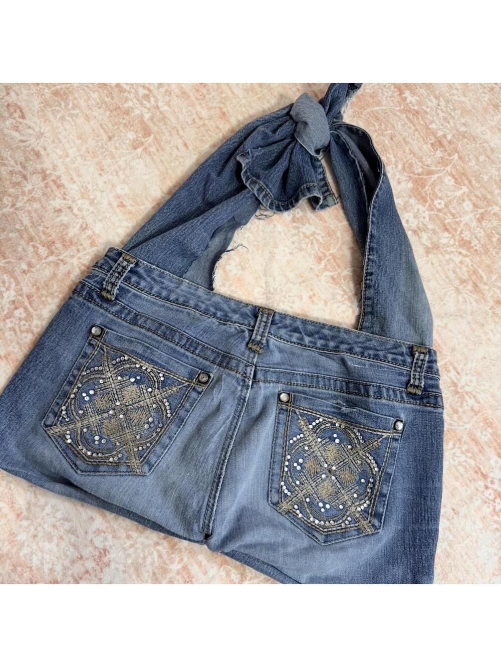 Handmade upcycled denim shoulder bag